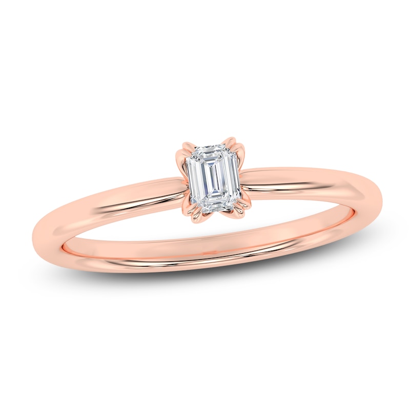 Main Image 1 of Certified Emerald-Cut Diamond Solitaire Engagement Ring 1/4 ct tw 18K Rose Gold (SI2/G)