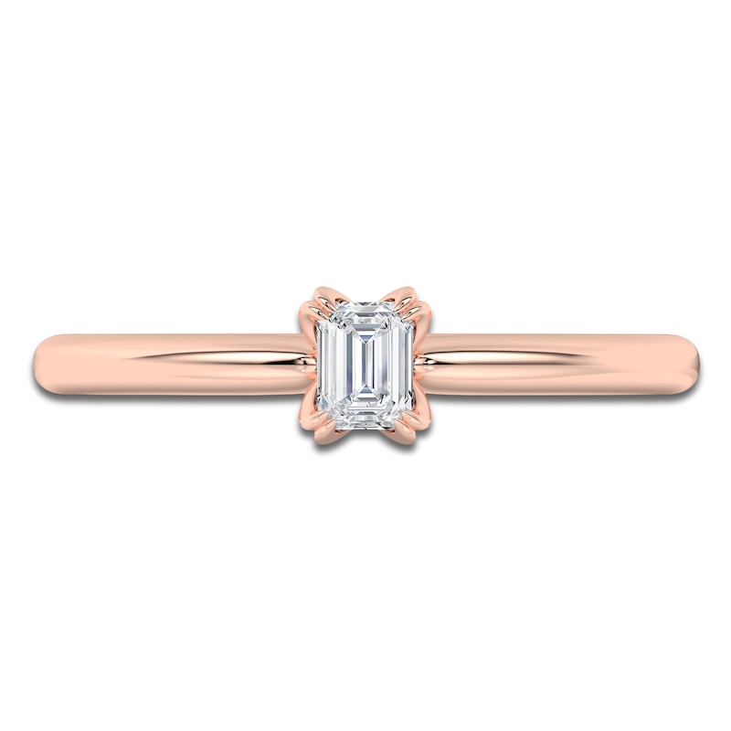 Main Image 3 of Certified Emerald-Cut Diamond Solitaire Engagement Ring 1/4 ct tw 18K Rose Gold (SI2/G)