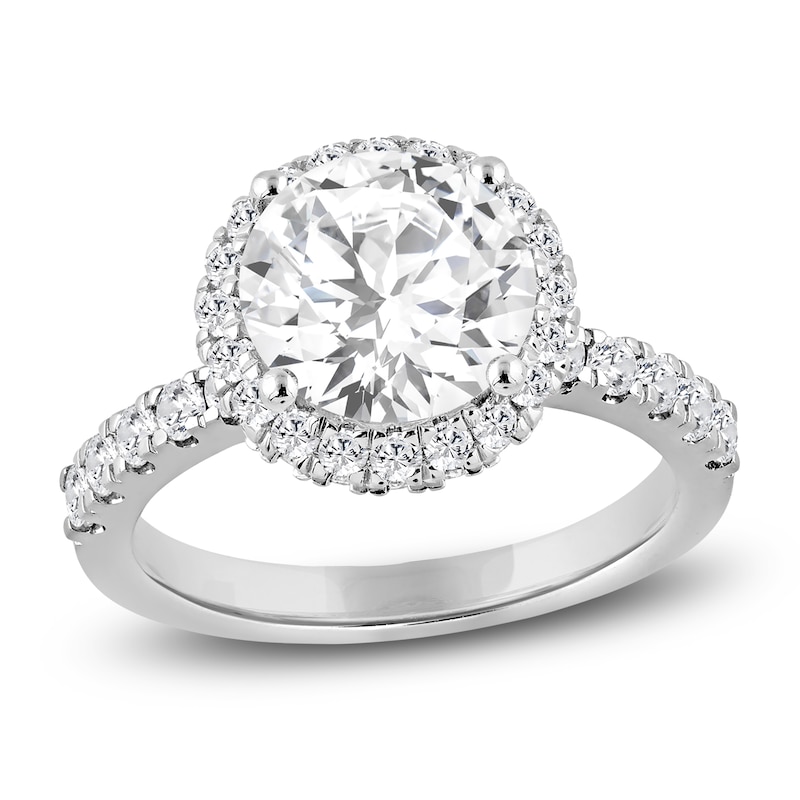Main Image 1 of Round-Cut Lab-Grown Diamond Halo Engagement Ring 4 ct tw Platinum