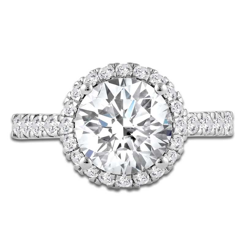 Main Image 3 of Round-Cut Lab-Grown Diamond Halo Engagement Ring 4 ct tw Platinum