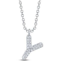 Shy Creation Diamond Letter Y Pavé Necklace 1/20 ct tw 14K White Gold 18" SC55028331-Y
