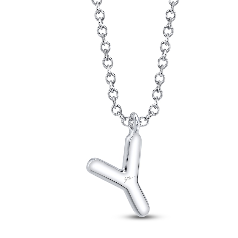 Main Image 3 of Shy Creation Diamond Letter Y Pavé Necklace 1/20 ct tw 14K White Gold 18" SC55028331-Y