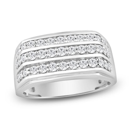 Men's Diamond Three-Row Angled Ring 1 ct tw 10K White Gold