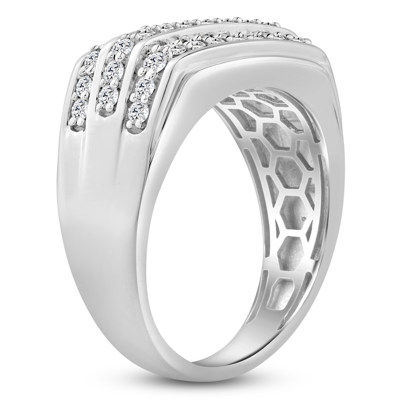 Main Image 2 of Men's Diamond Three-Row Angled Ring 1 ct tw 10K White Gold