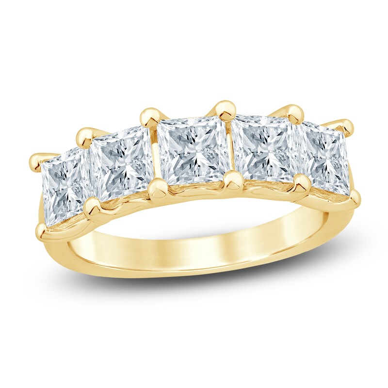Main Image 1 of Princess-Cut Lab-Grown Diamond Five-Stone Anniversary Ring 3 ct tw 14K Yellow Gold