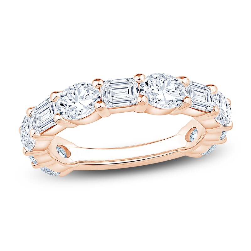 Main Image 1 of Oval & Emerald-Cut Lab-Grown Diamond Alternating Anniversary Ring 3 ct tw 14K Rose Gold
