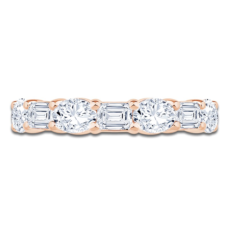 Main Image 3 of Oval & Emerald-Cut Lab-Grown Diamond Alternating Anniversary Ring 3 ct tw 14K Rose Gold