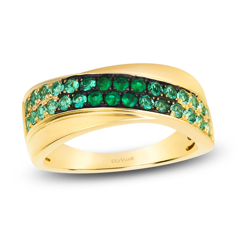 Main Image 1 of Le Vian Emerald Ombré Diagonal Two-Row Ring 14K Honey Gold