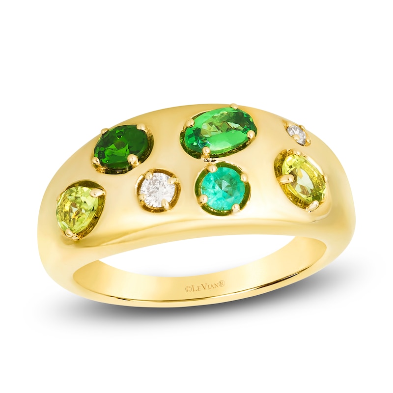 Main Image 1 of Le Vian Tramonto D'Oro Natural Emerald, Peridot, Chrome Diopside & Tsavorite Garnet Ring 1/20 ct tw Diamonds 14K Honey Gold