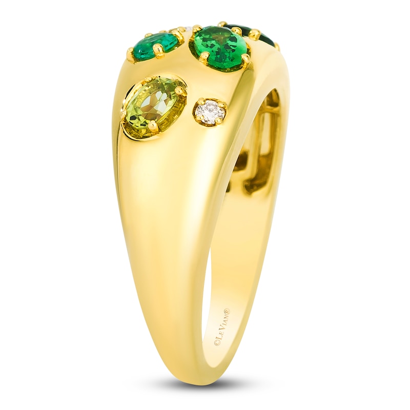 Main Image 2 of Le Vian Tramonto D'Oro Natural Emerald, Peridot, Chrome Diopside & Tsavorite Garnet Ring 1/20 ct tw Diamonds 14K Honey Gold