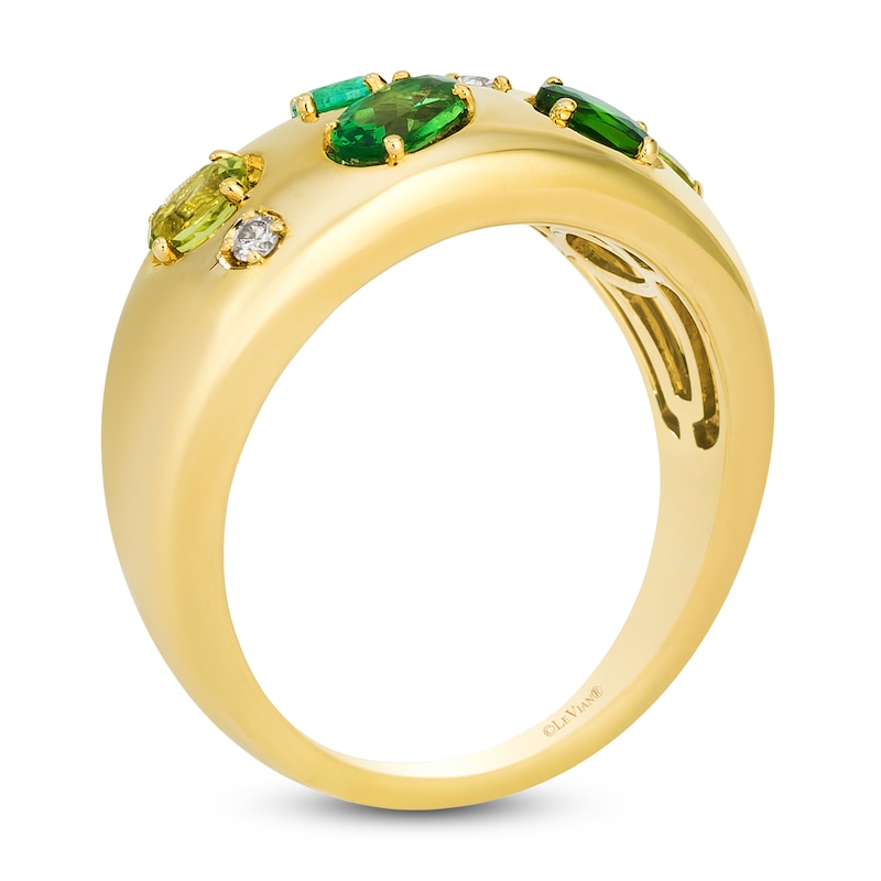 Main Image 3 of Le Vian Tramonto D'Oro Natural Emerald, Peridot, Chrome Diopside & Tsavorite Garnet Ring 1/20 ct tw Diamonds 14K Honey Gold