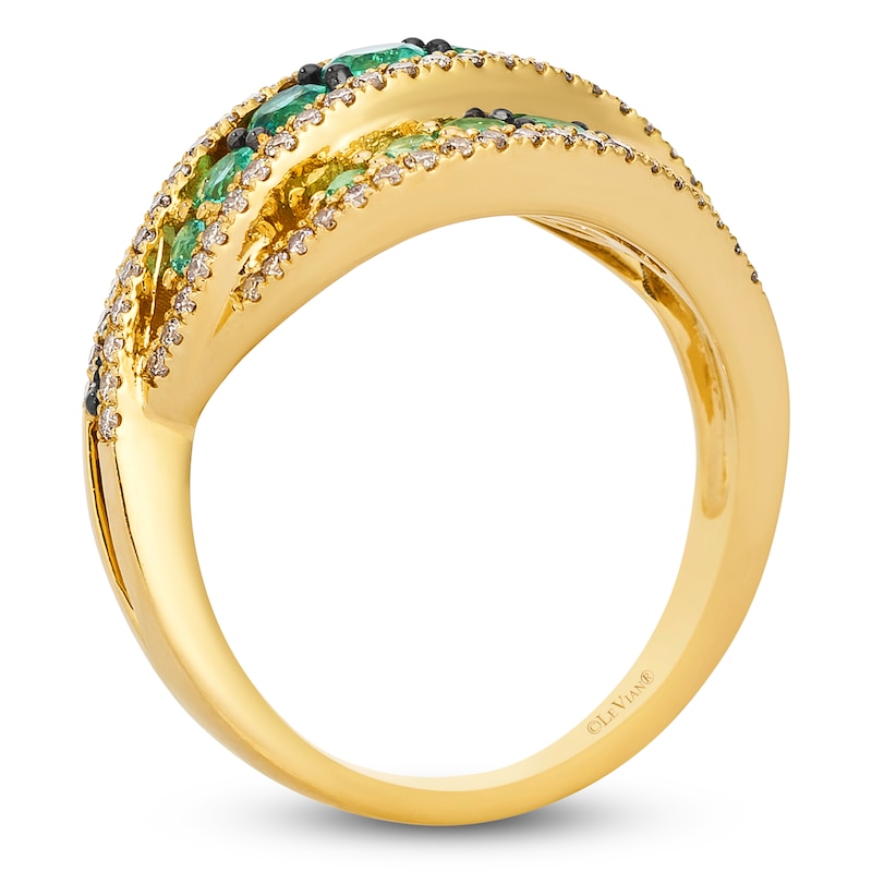 Main Image 3 of Le Vian Emerald Ombré Three-Row Ring 3/8 ct tw Diamonds 14K Honey Gold