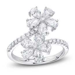 Shy Creation Pear-Shaped & Round-Cut Diamond Flower Bypass Ring 2 ct tw 14K White Gold SC55028142