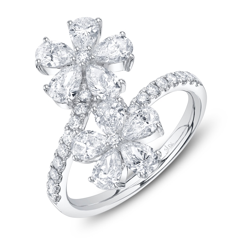 Main Image 2 of Shy Creation Pear-Shaped & Round-Cut Diamond Flower Bypass Ring 2 ct tw 14K White Gold SC55028142