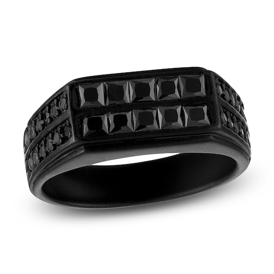 1933 by Esquire Men's Square-Cut Black Diamond Two-Row Ring 1-1/2 ct tw Black Ion-Plated Sterling Silver