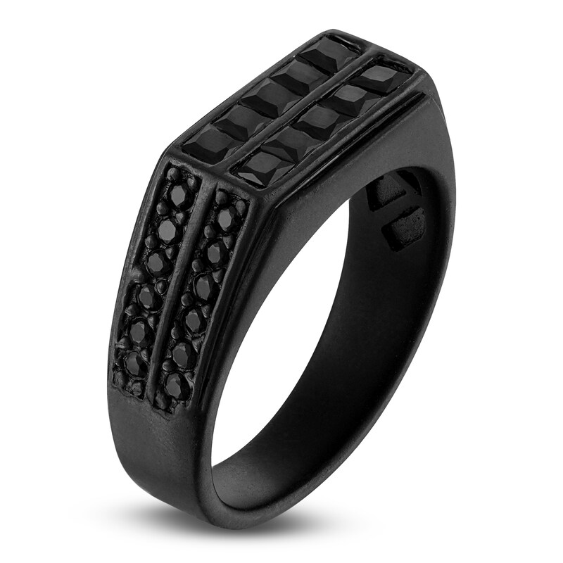 Main Image 2 of 1933 by Esquire Men's Square-Cut Black Diamond Two-Row Ring 1-1/2 ct tw Black Ion-Plated Sterling Silver