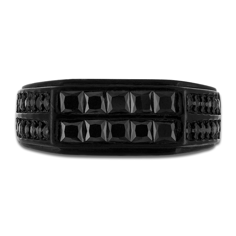 Main Image 3 of 1933 by Esquire Men's Square-Cut Black Diamond Two-Row Ring 1-1/2 ct tw Black Ion-Plated Sterling Silver