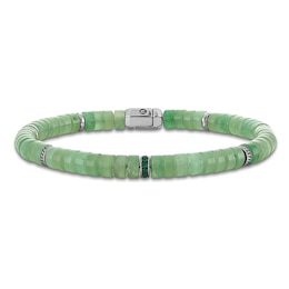 1933 by Esquire Men's Natural Green Onyx & Aventurine Quartz Bead Bracelet Sterling Silver 8.5"