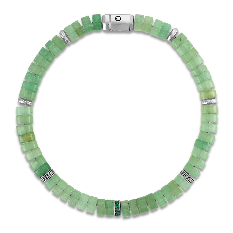 Main Image 2 of 1933 by Esquire Men's Natural Green Onyx & Aventurine Quartz Bead Bracelet Sterling Silver 8.5"