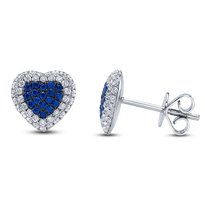 Main Image 1 of Shy Creation Natural Blue Sapphire & Diamond Heart Stud Earrings 1/3 ct tw 14K White Gold