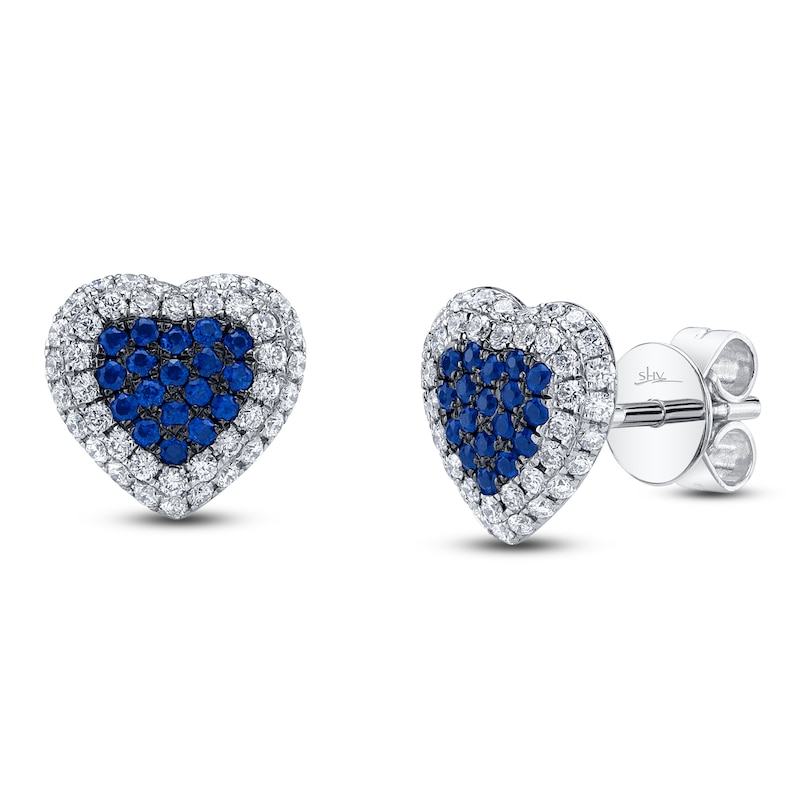 Main Image 2 of Shy Creation Natural Blue Sapphire & Diamond Heart Stud Earrings 1/3 ct tw 14K White Gold