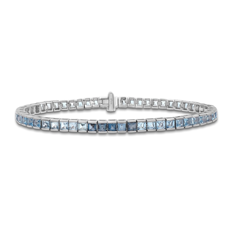 Main Image 1 of Square-Cut Natural London, Swiss & Sky Blue Topaz Bracelet Sterling Silver 7.5"