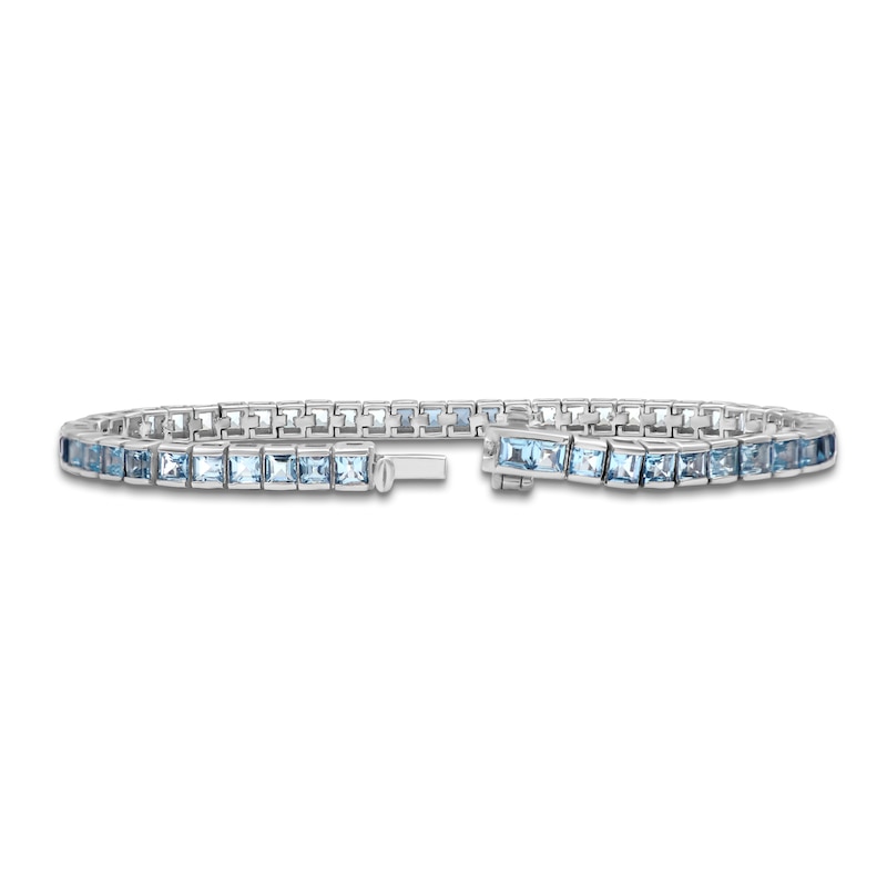 Main Image 2 of Square-Cut Natural London, Swiss & Sky Blue Topaz Bracelet Sterling Silver 7.5"