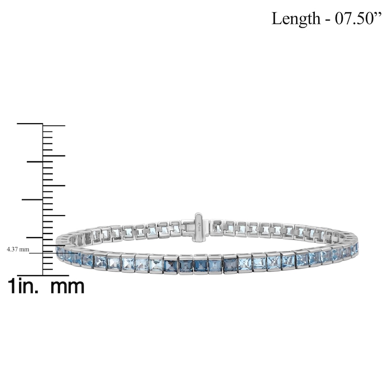 Main Image 3 of Square-Cut Natural London, Swiss & Sky Blue Topaz Bracelet Sterling Silver 7.5"