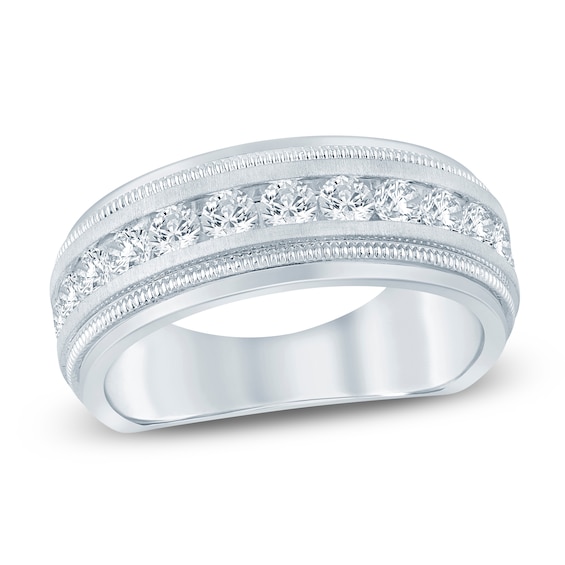 Men's Lab-Grown Diamond Milgrain-Edge Band 1-1/2 ct tw 14K White Gold