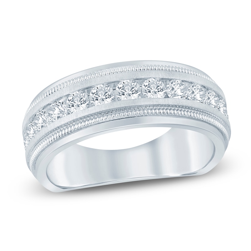Main Image 1 of Men's Lab-Grown Diamond Milgrain-Edge Band 1-1/2 ct tw 14K White Gold