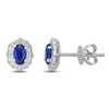 Thumbnail Image 1 of Oval-Cut Natural Blue Sapphire & Diamond Arabesque Halo Stud Earrings 1/8 ct tw 10K White Gold