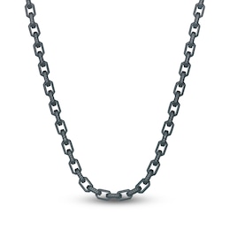 Men's Natural Black Spinel Link Necklace Black Ion-Plated Stainless Steel 22"