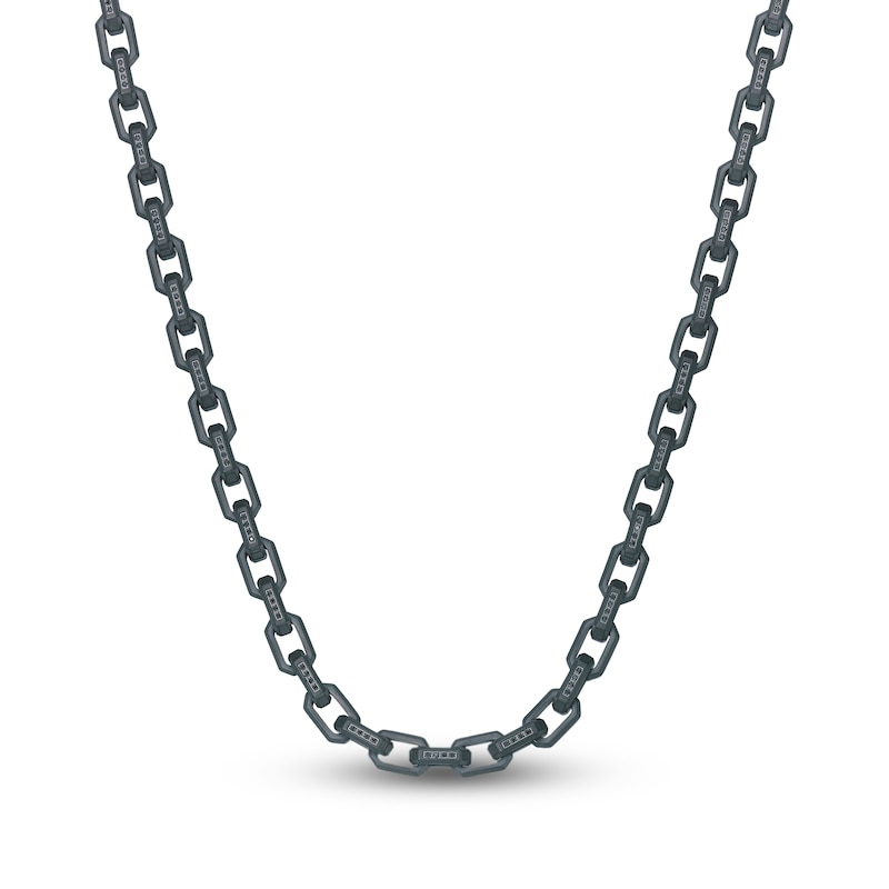 Main Image 1 of Men's Natural Black Spinel Link Necklace Black Ion-Plated Stainless Steel 22"