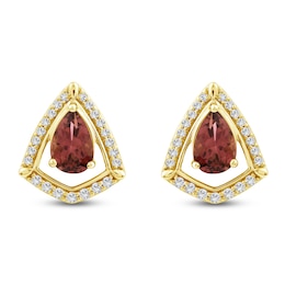Pear-Shaped Natural Brazilian Cruzeiro Pink Tourmaline & Diamond Frame Earrings 1/6 ct tw 14K Yellow Gold