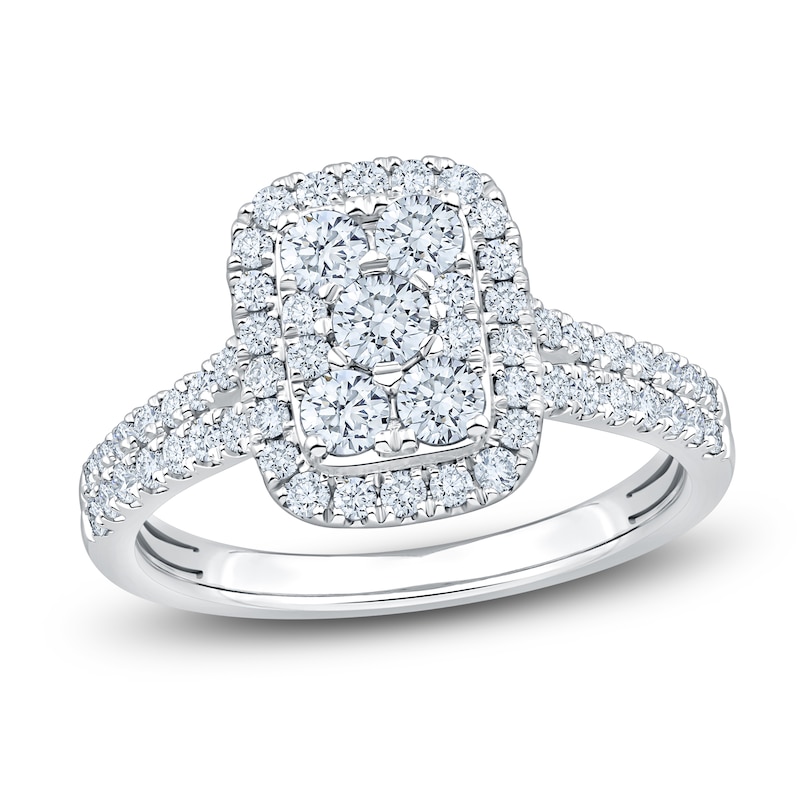 Main Image 1 of Certified Multi-Diamond Cushion Halo Engagement Ring 1 ct tw 14K White Gold