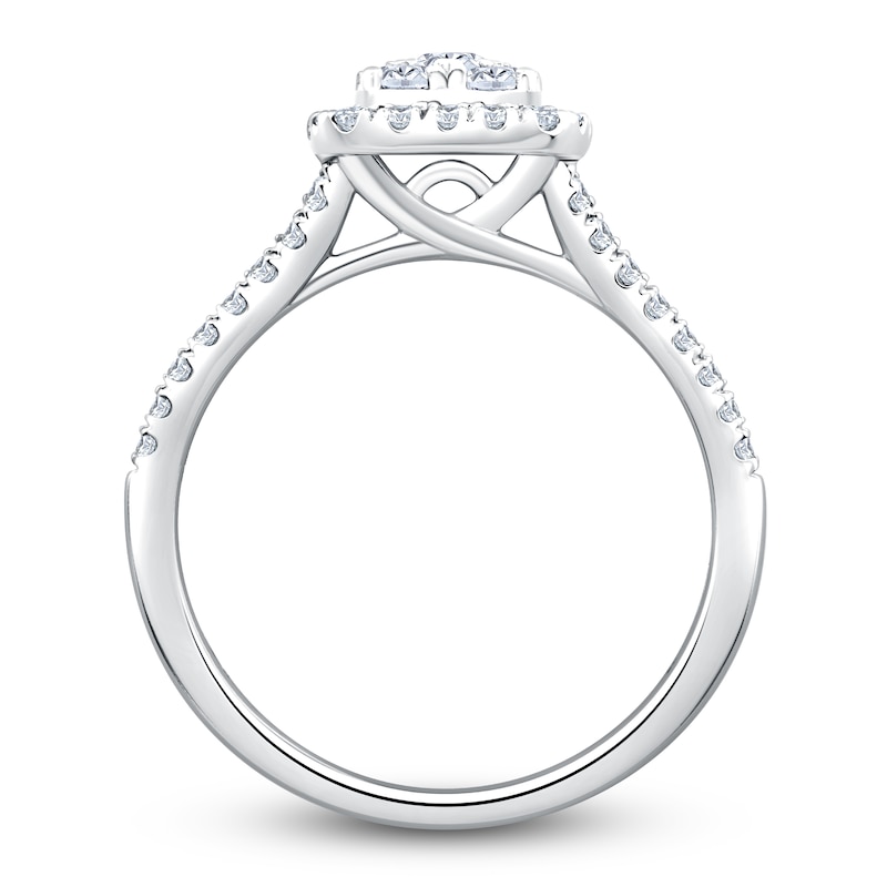 Main Image 2 of Certified Multi-Diamond Cushion Halo Engagement Ring 1 ct tw 14K White Gold