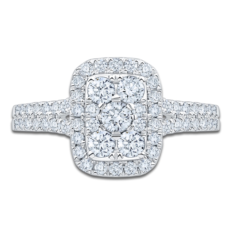 Main Image 3 of Certified Multi-Diamond Cushion Halo Engagement Ring 1 ct tw 14K White Gold