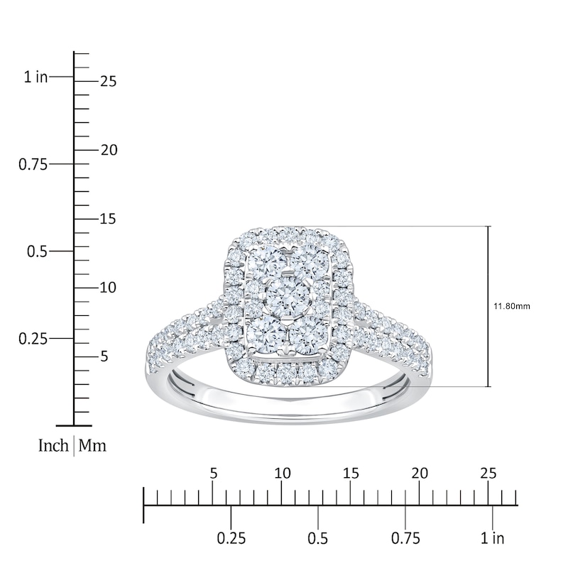 Main Image 4 of Certified Multi-Diamond Cushion Halo Engagement Ring 1 ct tw 14K White Gold