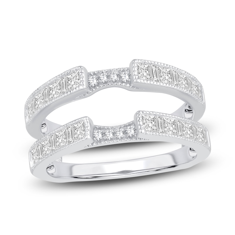 Main Image 1 of Princess & Round-Cut Diamond Milgrain Enhancer Ring 1 ct tw 14K White Gold