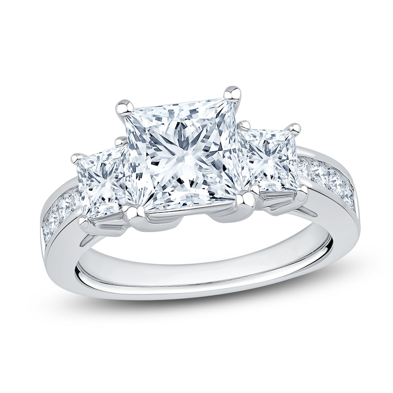Main Image 1 of Certified Princess-Cut Lab-Grown Diamond Three-Stone Engagement Ring 3-1/4 ct tw 14K White Gold