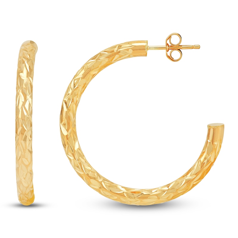 Main Image 1 of Hollow Diamond-Cut J-Hoop Earrings 10K Yellow Gold 25mm
