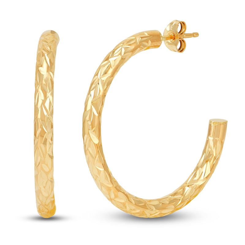 Main Image 2 of Hollow Diamond-Cut J-Hoop Earrings 10K Yellow Gold 25mm
