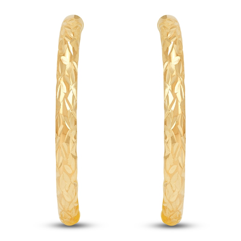 Main Image 3 of Hollow Diamond-Cut J-Hoop Earrings 10K Yellow Gold 25mm