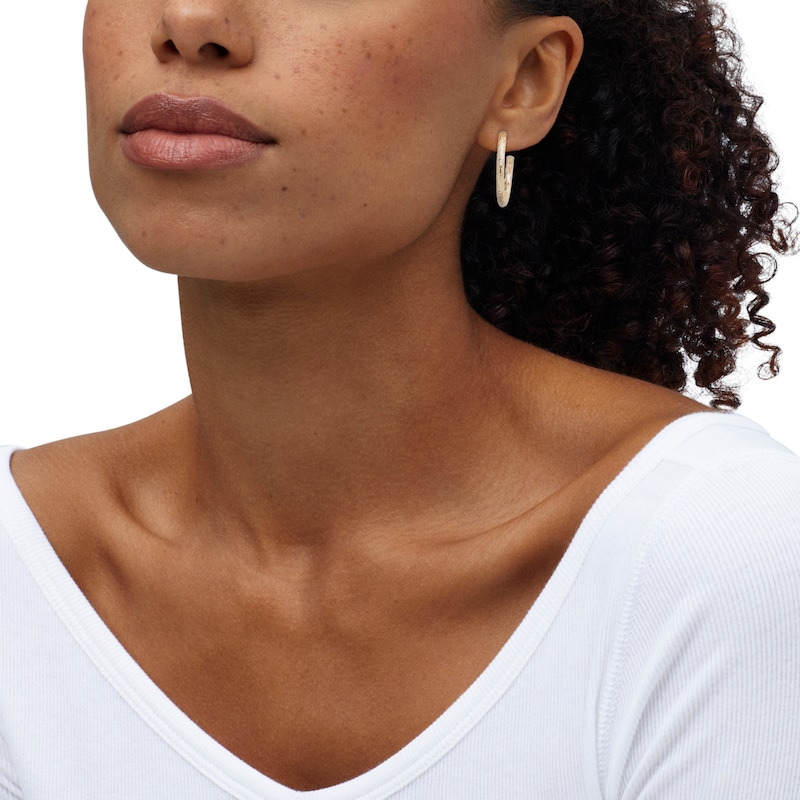 Main Image 4 of Hollow Diamond-Cut J-Hoop Earrings 10K Yellow Gold 25mm