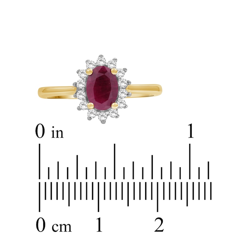 Main Image 3 of Oval-Cut Certified Natural Ruby & Diamond Starburst Halo Ring 1/5 ct tw 14K Yellow Gold