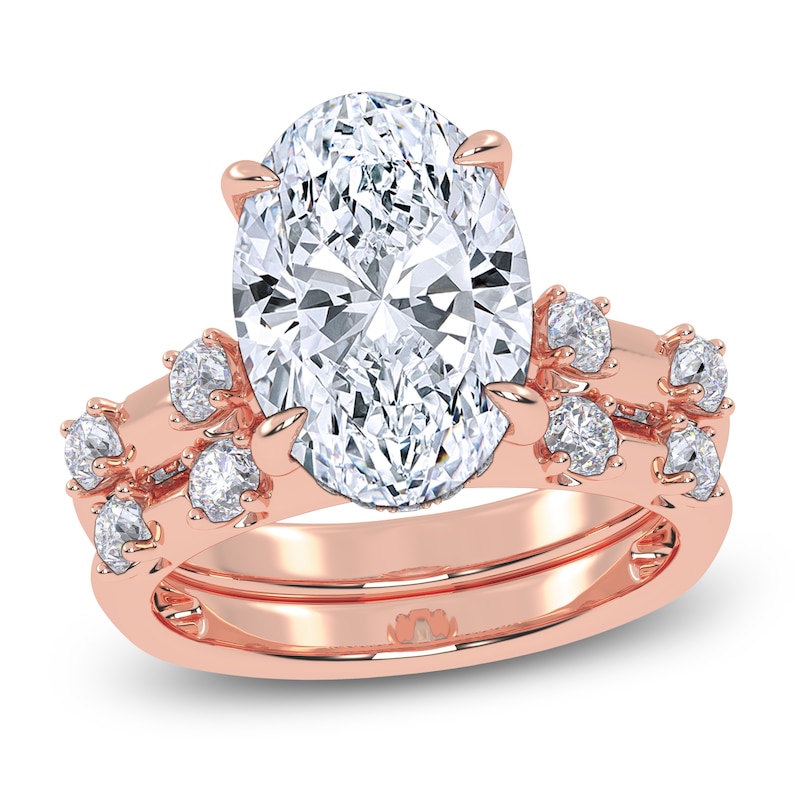 Main Image 1 of Oval-Cut Lab-Grown Diamond Hidden Halo Bridal Set 4-3/4 ct tw 14K Rose Gold