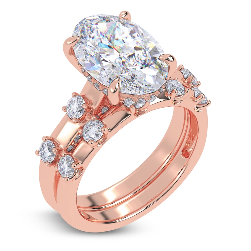 Main Image 2 of Oval-Cut Lab-Grown Diamond Hidden Halo Bridal Set 4-3/4 ct tw 14K Rose Gold