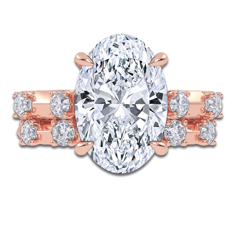 Main Image 3 of Oval-Cut Lab-Grown Diamond Hidden Halo Bridal Set 4-3/4 ct tw 14K Rose Gold