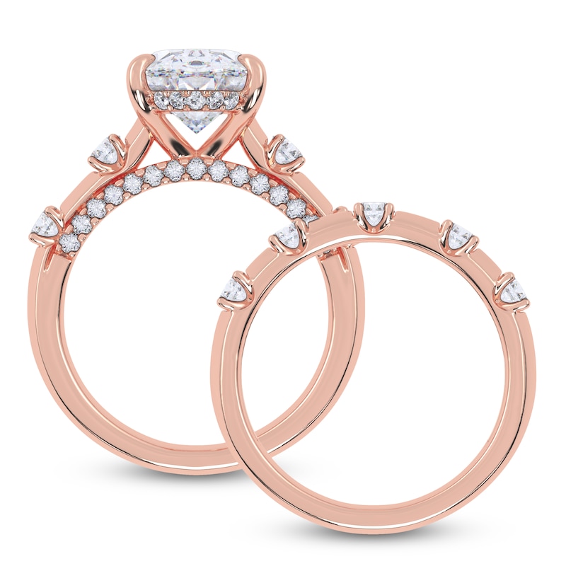 Main Image 4 of Oval-Cut Lab-Grown Diamond Hidden Halo Bridal Set 4-3/4 ct tw 14K Rose Gold