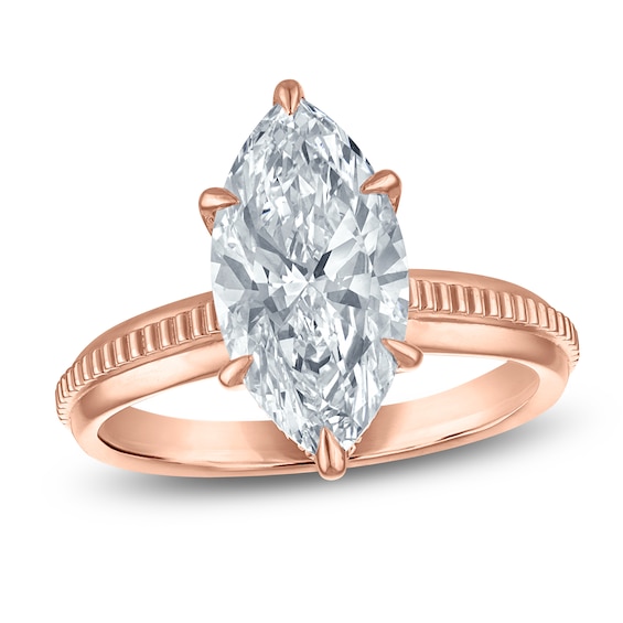 Certified Marquise-Cut Lab-Grown Diamond Hidden Halo Engagement Ring 3ct tw 14K Rose Gold